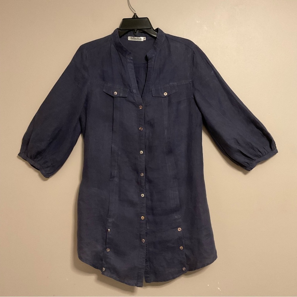 Monoreno Lagenlook Boho 100% Linen Shirt Dress Medium